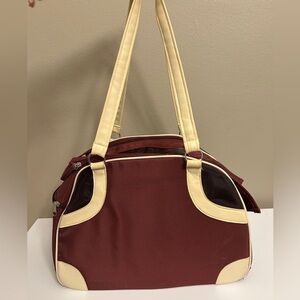 Bowling Bag Style Small Dog/Puppy Carrier Purse - Maroon/Cream